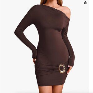 NWT Brown Women's Off the Shoulder Mini Dress Size L